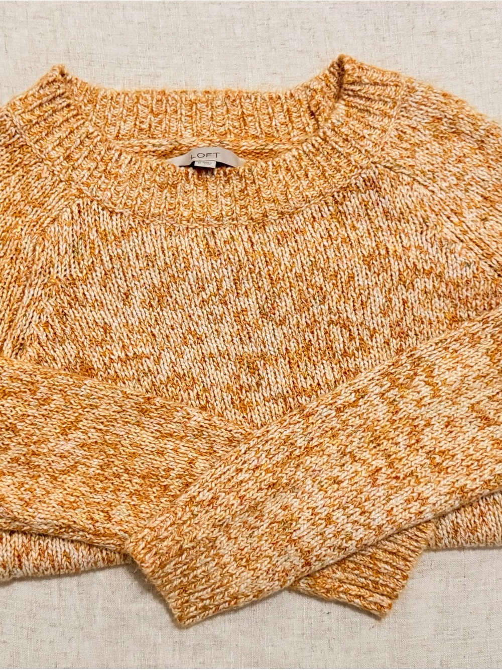 LOFT Marled Yellow-Cream Crewneck Sweater